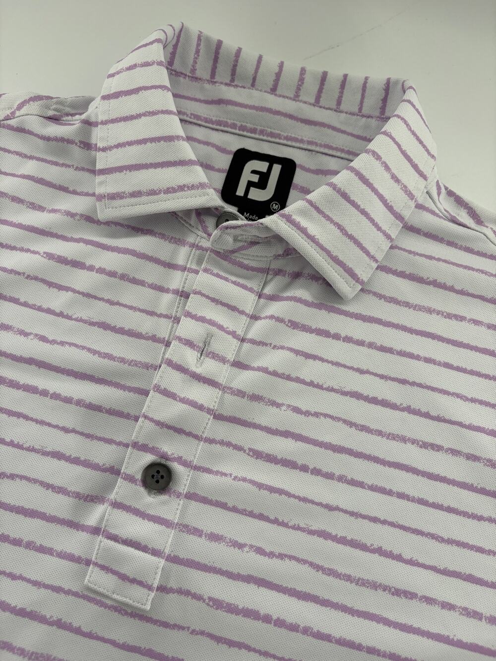 FootJoy Men's M Golf Polo White Purple Striped Pique Two-Button